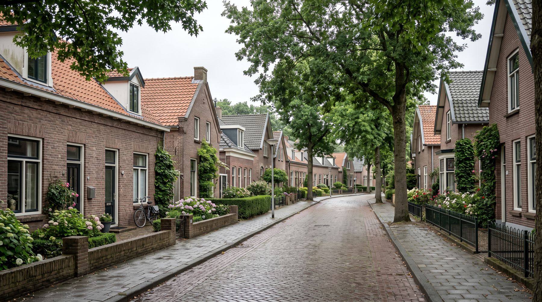 Nederlandse woonstraat met karakteristieke baksteenarchitectuur